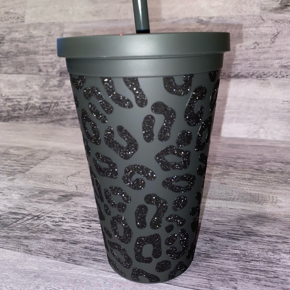 Personalized black tumbler leopard print
